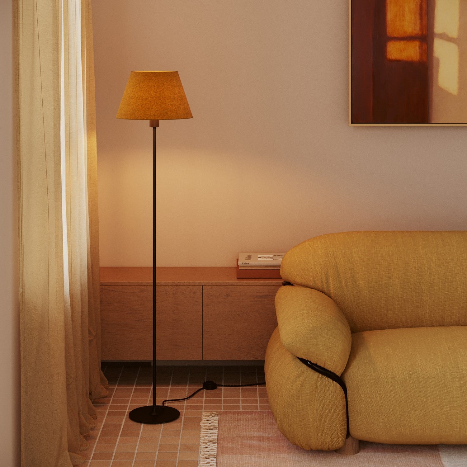 Paralume Impero M in tessuto per lampada da terra con attacco E27 - Made in Italy - Lana Senape