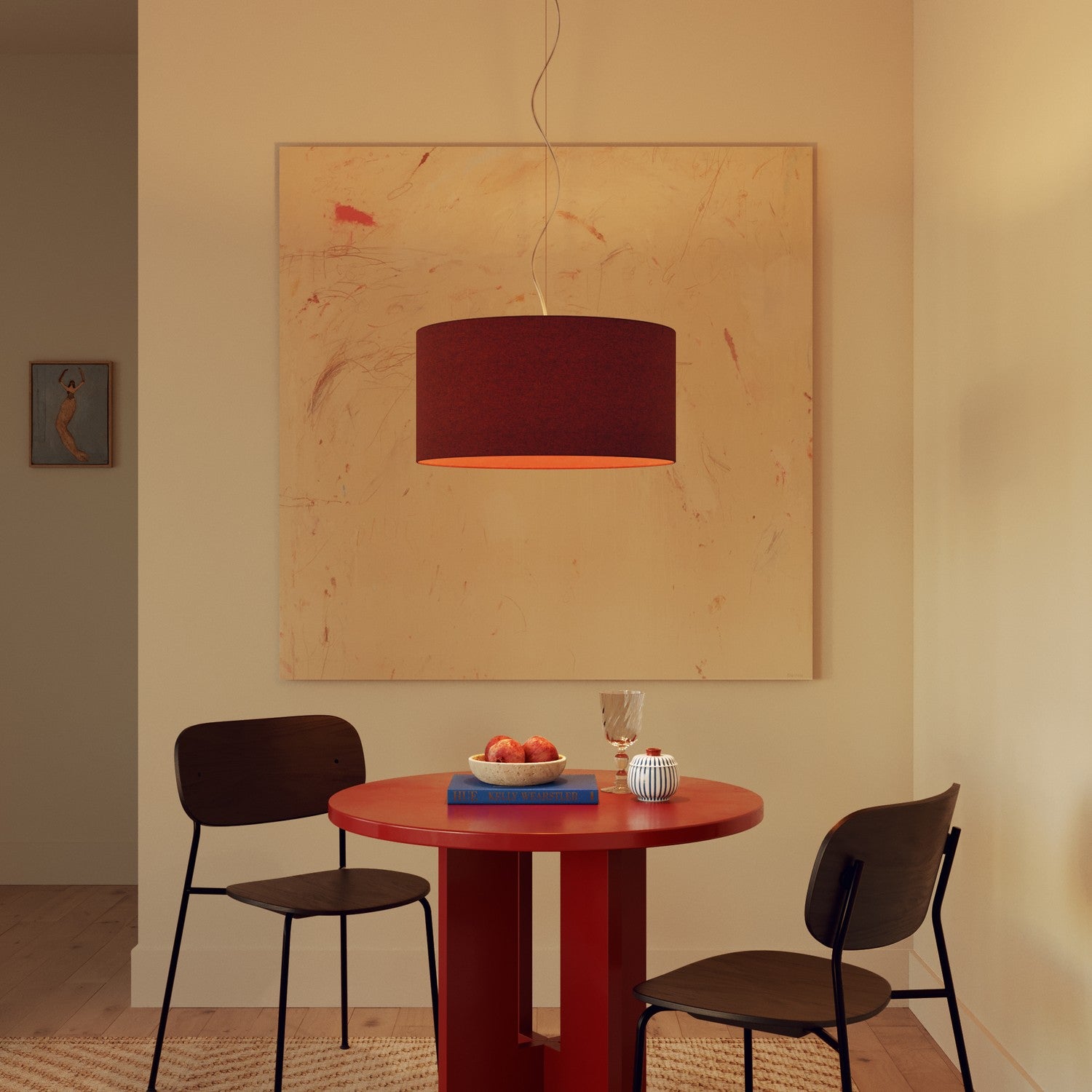 Lampada a sospensione con paralume in tessuto Cilindro Medium - Made in Italy - Lana Aragosta Si