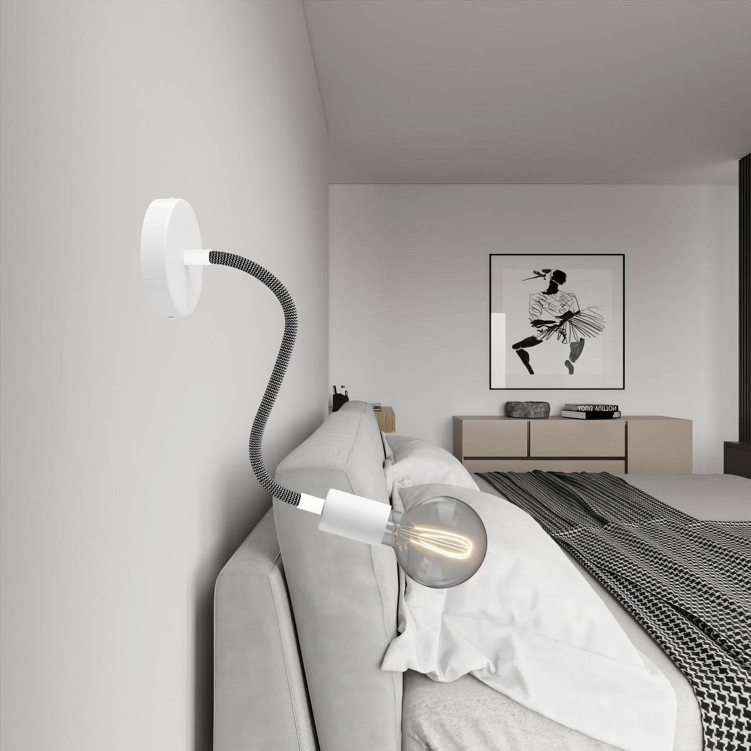 Kit Creative Flex tubo flessibile di estensione rivestito in tessuto RZ30 Nero Ferro con terminali metallici Bianco opaco 30 cm