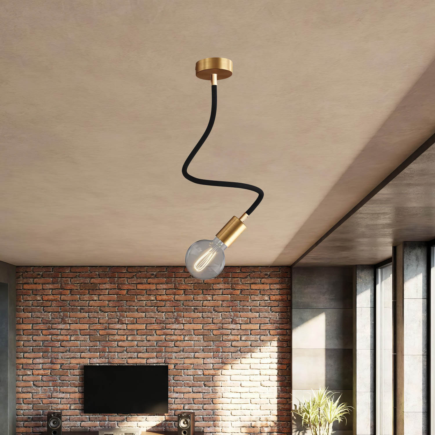 Kit Creative Flex tubo flessibile di estensione rivestito in tessuto RZ30 Nero Ferro con terminali metallici Bronzo satinato 60 cm