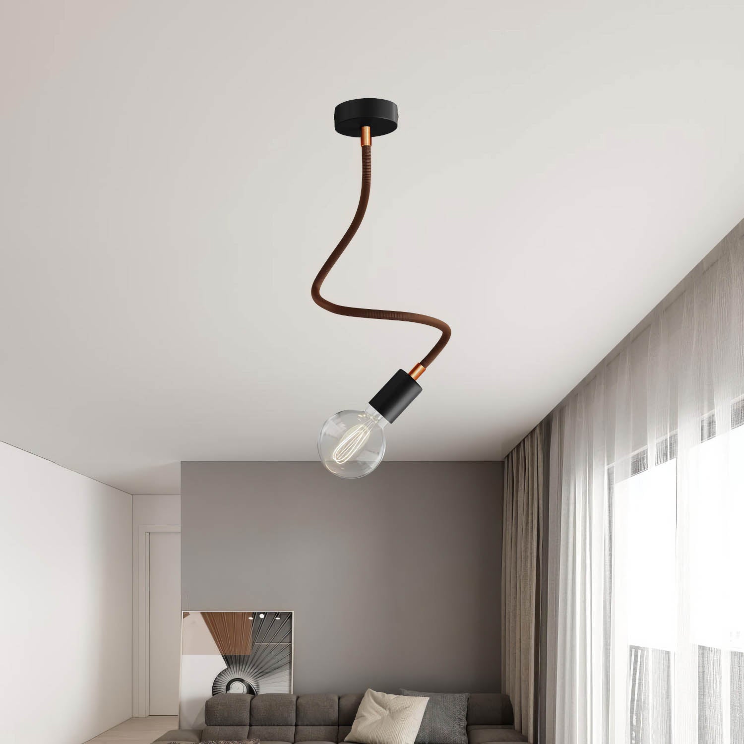 Kit Creative Flex tubo flessibile di estensione rivestito in tessuto RZ24 Nero e Oro con terminali metallici Rame satinato 60 cm