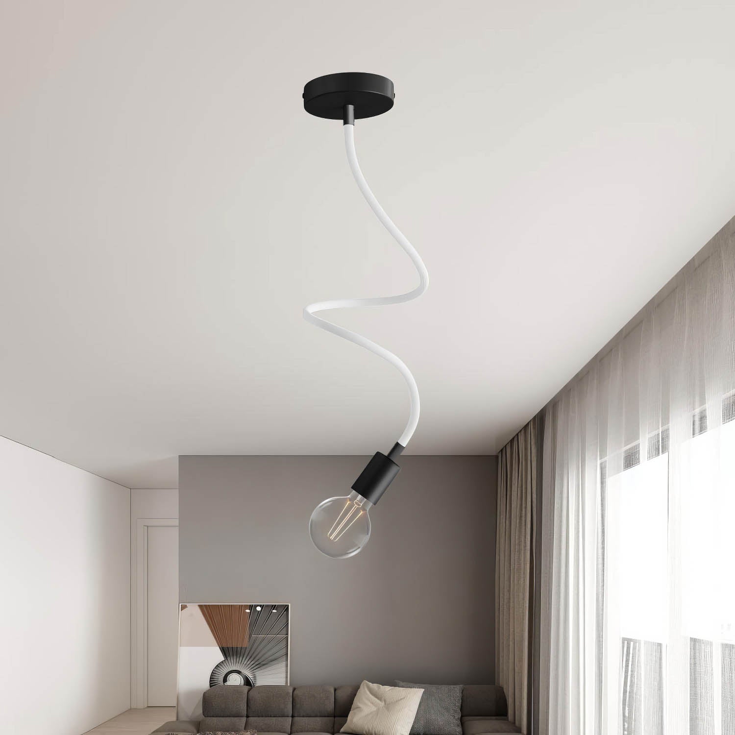 Kit Creative Flex tubo flessibile di estensione rivestito in tessuto RM01 Bianco con terminali metallici Nero 90 cm