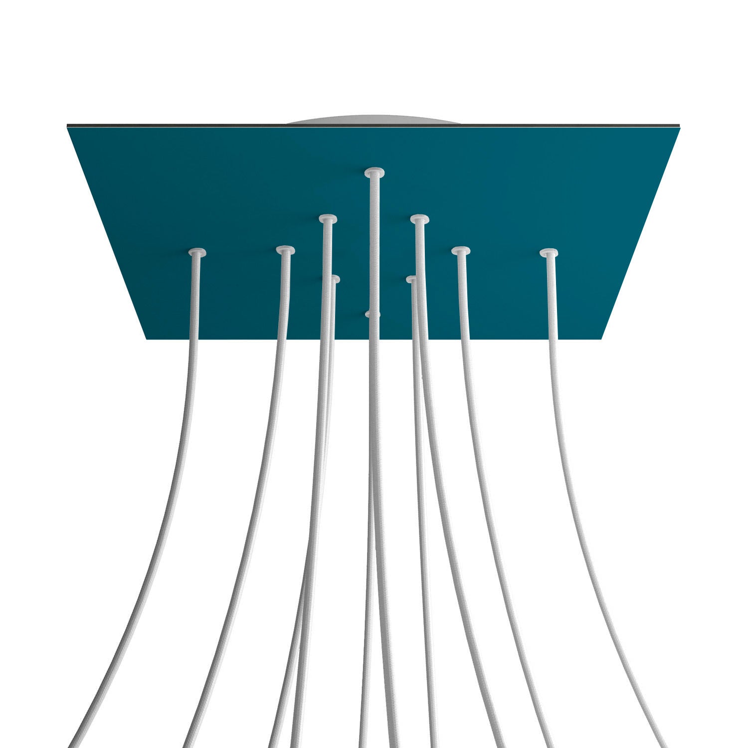 Rosone XXL Rose-One quadrato, 400 mm con 10 fori e 4 fori laterali - Petrolio Bianco