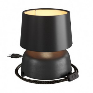 Κεραμικό Επιτραπέζιο Φωτιστικό Coppa με Καπέλο Athena, υφασμάτινο καλώδιο, διακοπτάκι και διπολικό φις