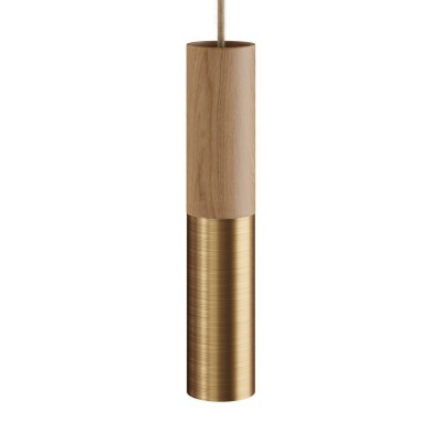 Ξυλινο Σποτ και μεταλλικό Tub-E14, με διπλό συνδυασμό και ντουί Ε14 ροδέλα - Neutral - Brushed bronze - Φυσικό - Χρυσό Ματ