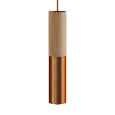 Ξυλινο Σποτ και μεταλλικό Tub-E14, με διπλό συνδυασμό και ντουί Ε14 ροδέλα - Neutral - Brushed copper - Φυσικό - Χαλκινο vintage