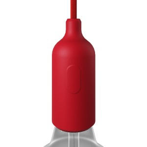 Ντουί με Διακόπτη Σιλικόνης E27 με κρυφό στήριγμα καλωδίου - Red - Κόκκινο