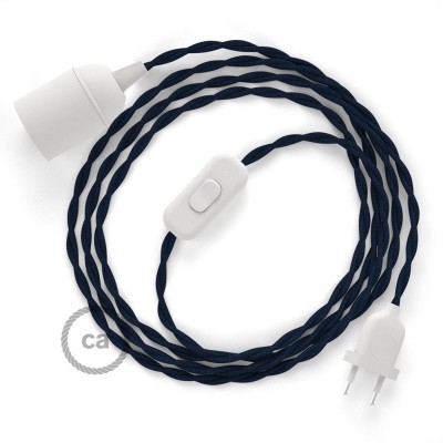 Καλωδίωση SnakeBis με ντουί, διακόπτη και υφασμάτινο καλώδιο - Σκούρο Μπλε Ραιγιόν Μετάξι TM20