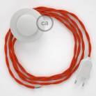 Στριφτό Υφασματινο Καλώδιο για Φωτιστικά Δαπέδου TM15 Πορτοκαλί - 3 m. Με διακόπτη ποδός και φις.