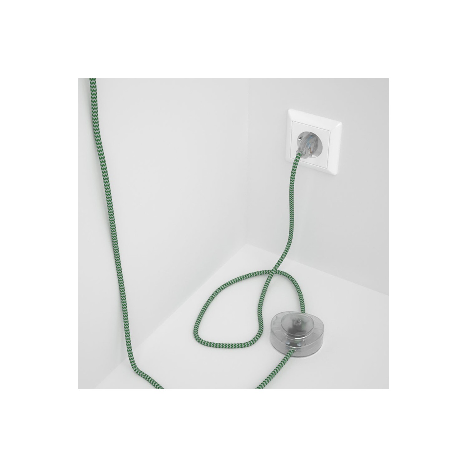Υφασματινο Καλώδιο για Φωτιστικά Δαπέδου Zig Zag Άσπρο-Πράσινο RZ06 - 3 m. Με διακόπτη ποδός και φις.