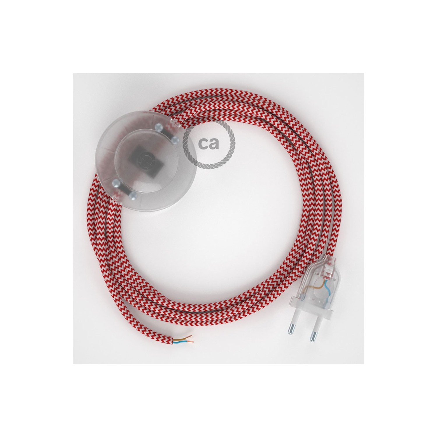 Υφασματινο Καλώδιο για Φωτιστικά Δαπέδου Zig Zag Άσπρο-Κόκκινο RZ09 - 3 m. Με διακόπτη ποδός και φις.