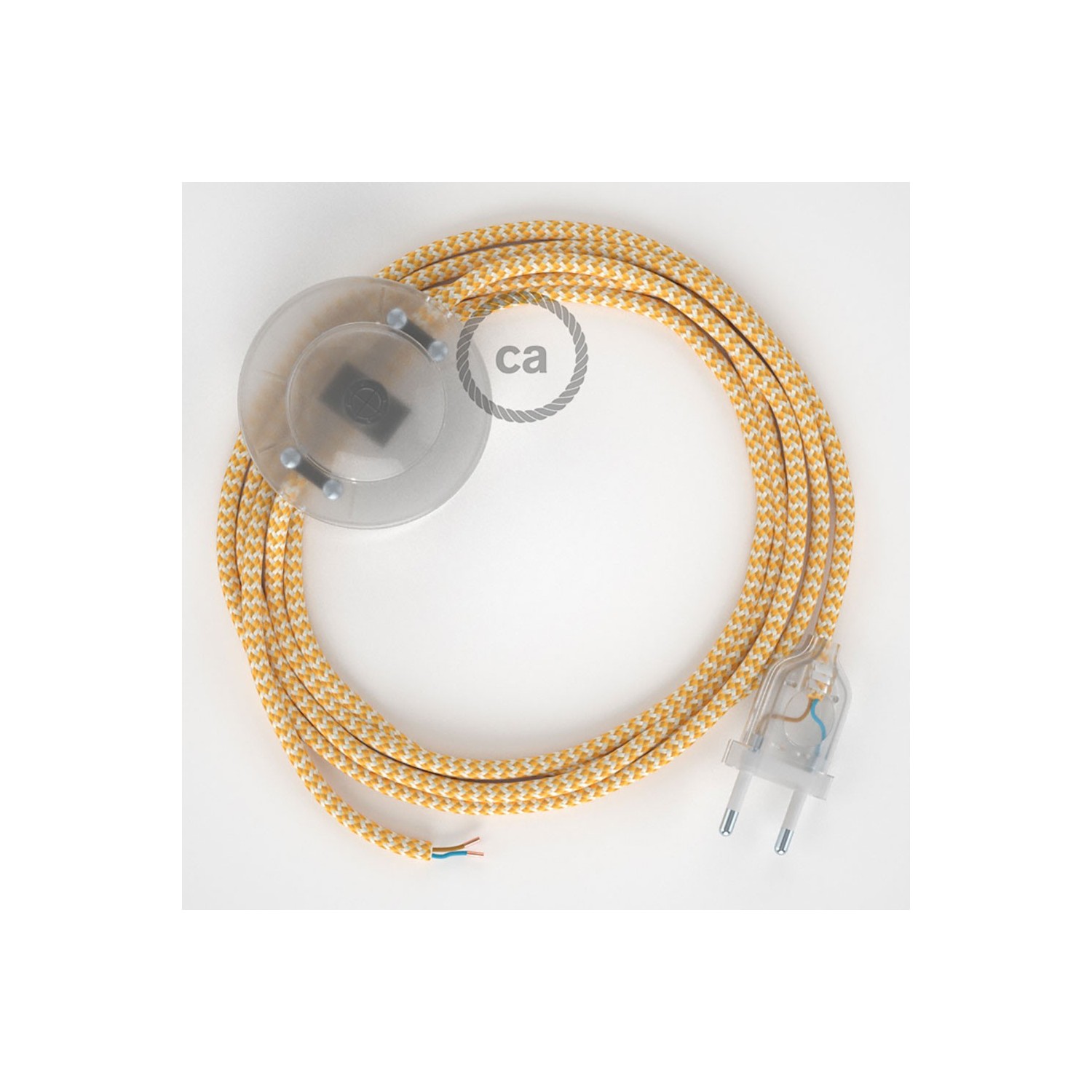 Υφασματινο Καλώδιο για Φωτιστικά Δαπέδου Zig Zag Άσπρο-Κίτρινο RZ10 - 3 m. Με διακόπτη ποδός και φις.