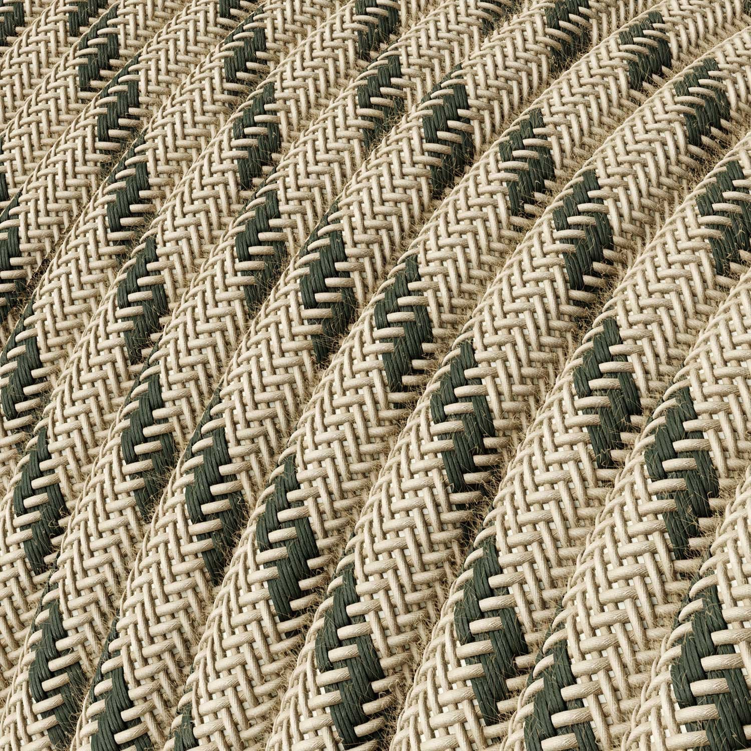 Στρόγγυλο Υφασμάτινο Καλώδιο "Stripes" RD54 μπεζ λινό και ανθρακί βαμβάκι