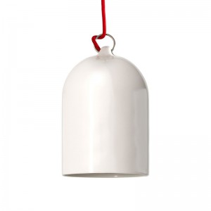 Κρεμαστό φωτιστικό με υφασμάτινο καλώδιο και κεραμική καμπάνα Mini Bell XS - Made in Italy - Glossy white - Λευκό Γυαλιστερό
