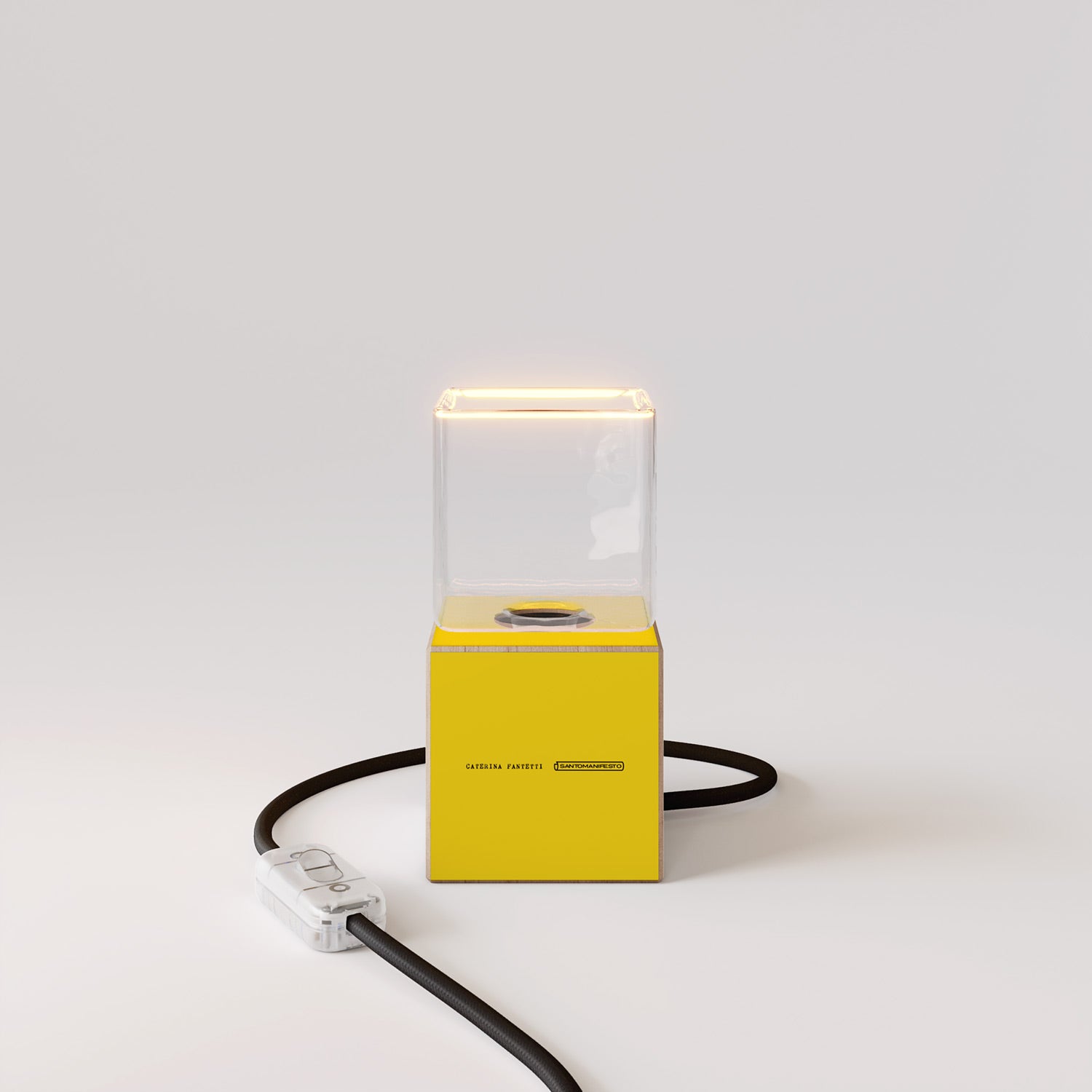 Lampada da tavolo Cubetto "Ti odio amore mio" con lampadina Ghost - Santomanifesto