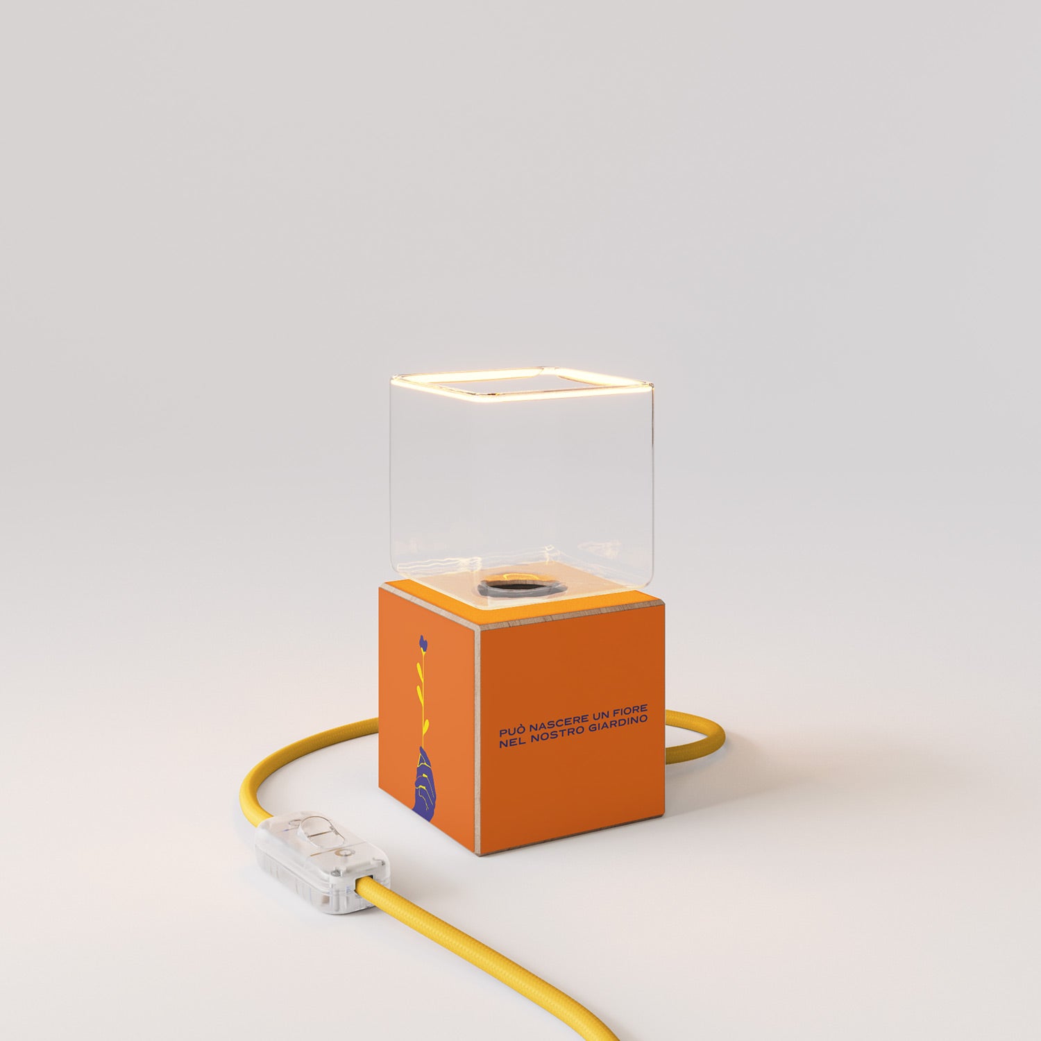 Lampada da tavolo Cubetto "Può nascere un fiore" con lampadina Ghost - Santomanifesto