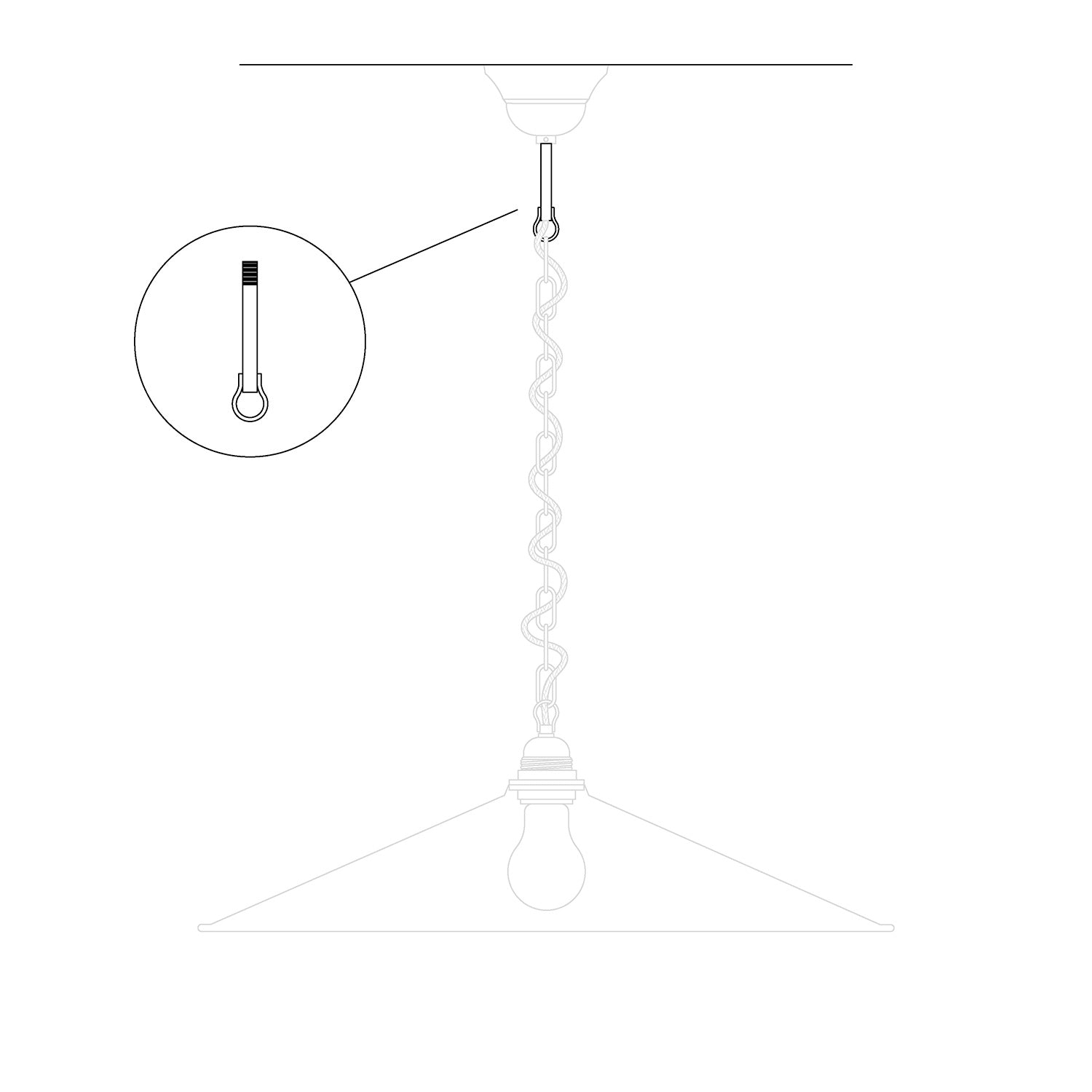 Ράβδος με σπείρωμα με συγκολλημένο γάντζο για πολυελαίους με αλυσίδα - Μήκος 85 mm (M10x1)