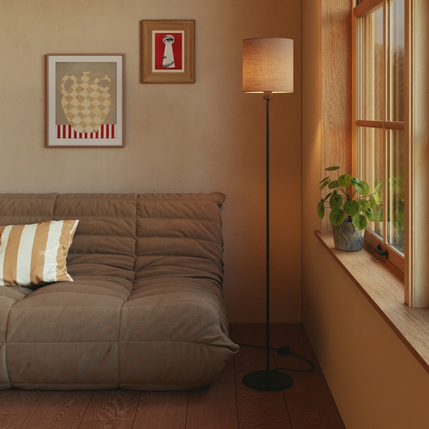 Paralume Cilindro M in tessuto con attacco E27 - Made in Italy - Arenal Cenere