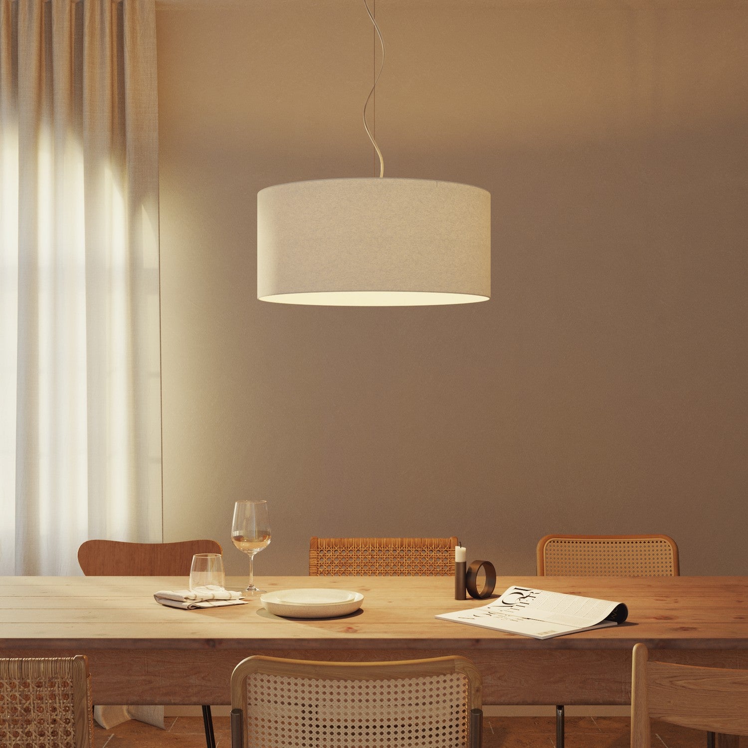 Paralume Cilindro XXL in tessuto con attacco E27 - Made in Italy - Lana Sabbia