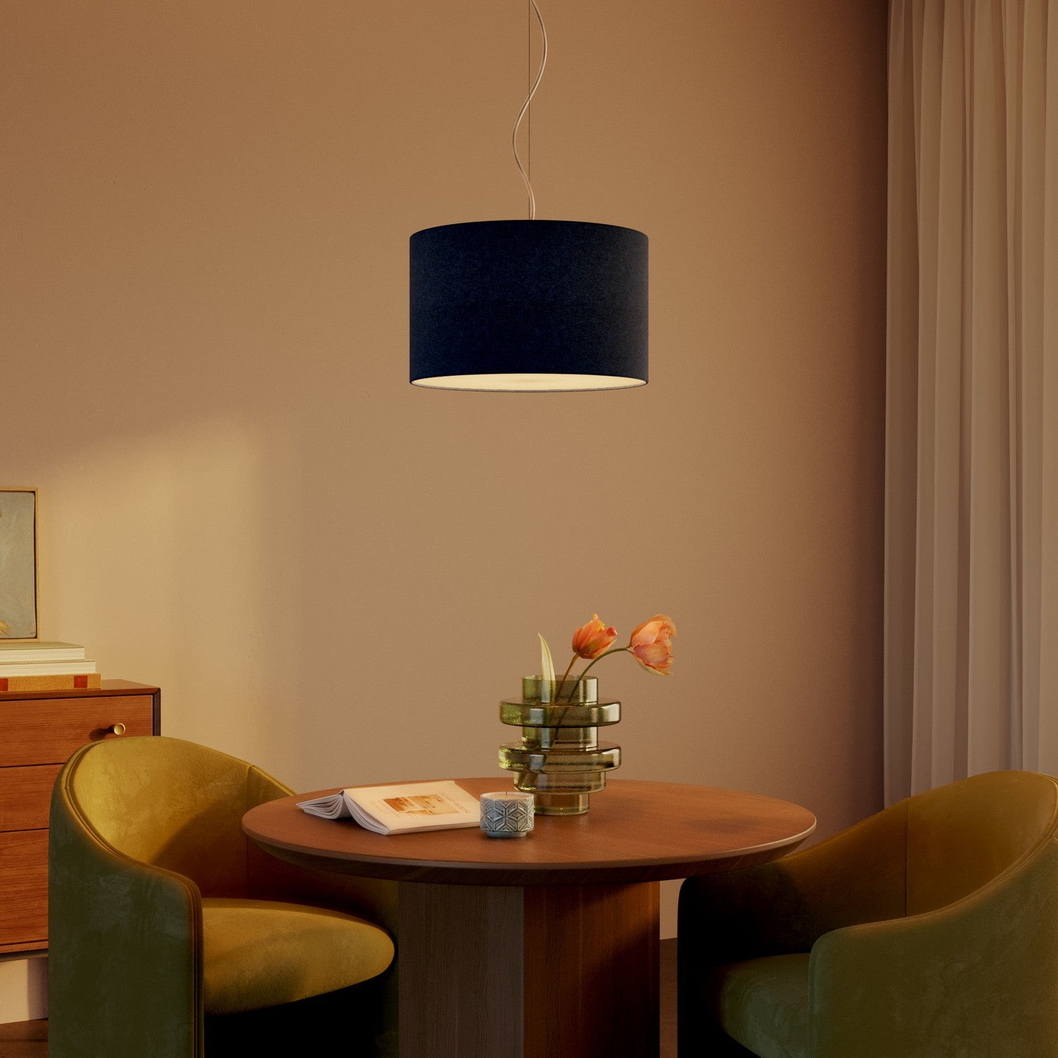 Lampada a sospensione con paralume in tessuto Cilindro Small - Made in Italy - Lana Blu Si