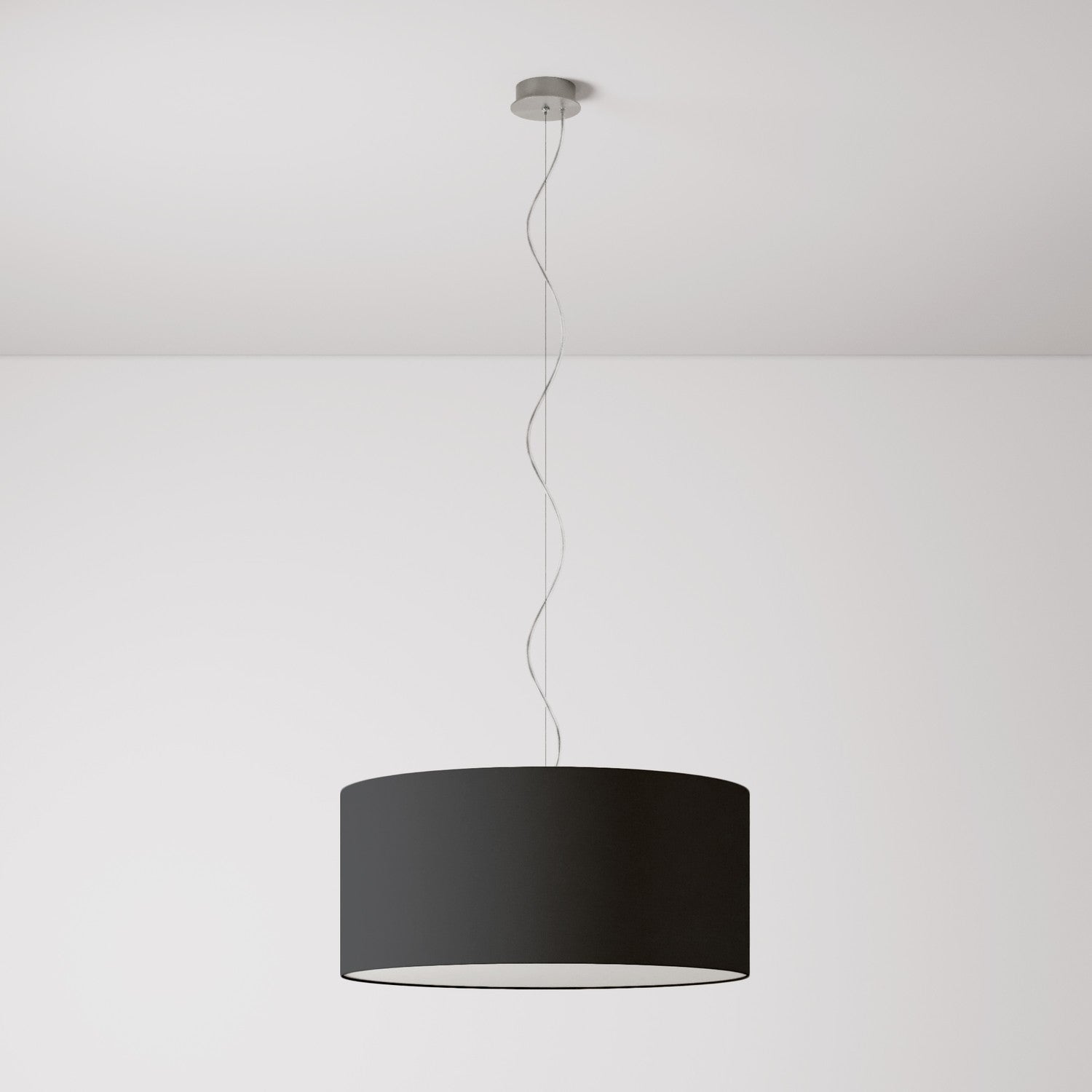 Lampada a sospensione con paralume in tessuto Cilindro Large - Made in Italy - Teletta Antracite Si
