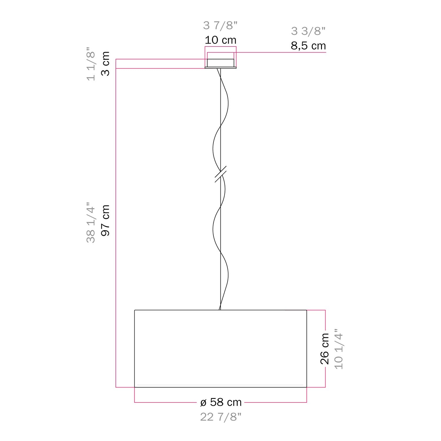 Lampada a sospensione con paralume in tessuto Cilindro Large - Made in Italy - Arenal Bordeaux Si