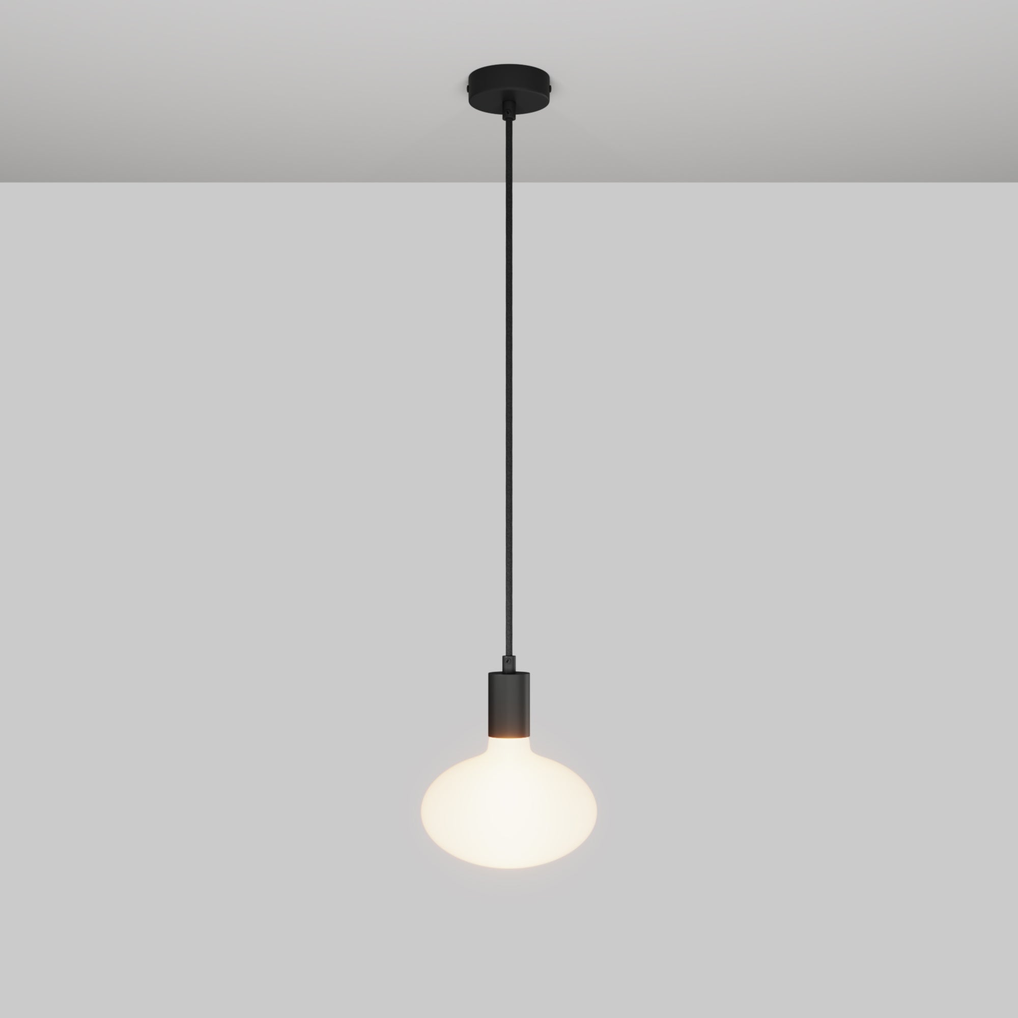Lampada a sospensione con lampadina LED Ellipse effetto porcellana - Nero Opaco