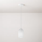 Lampada a sospensione completa di cavo tessile, paralume Ghostbell e finiture in metallo - Bianco