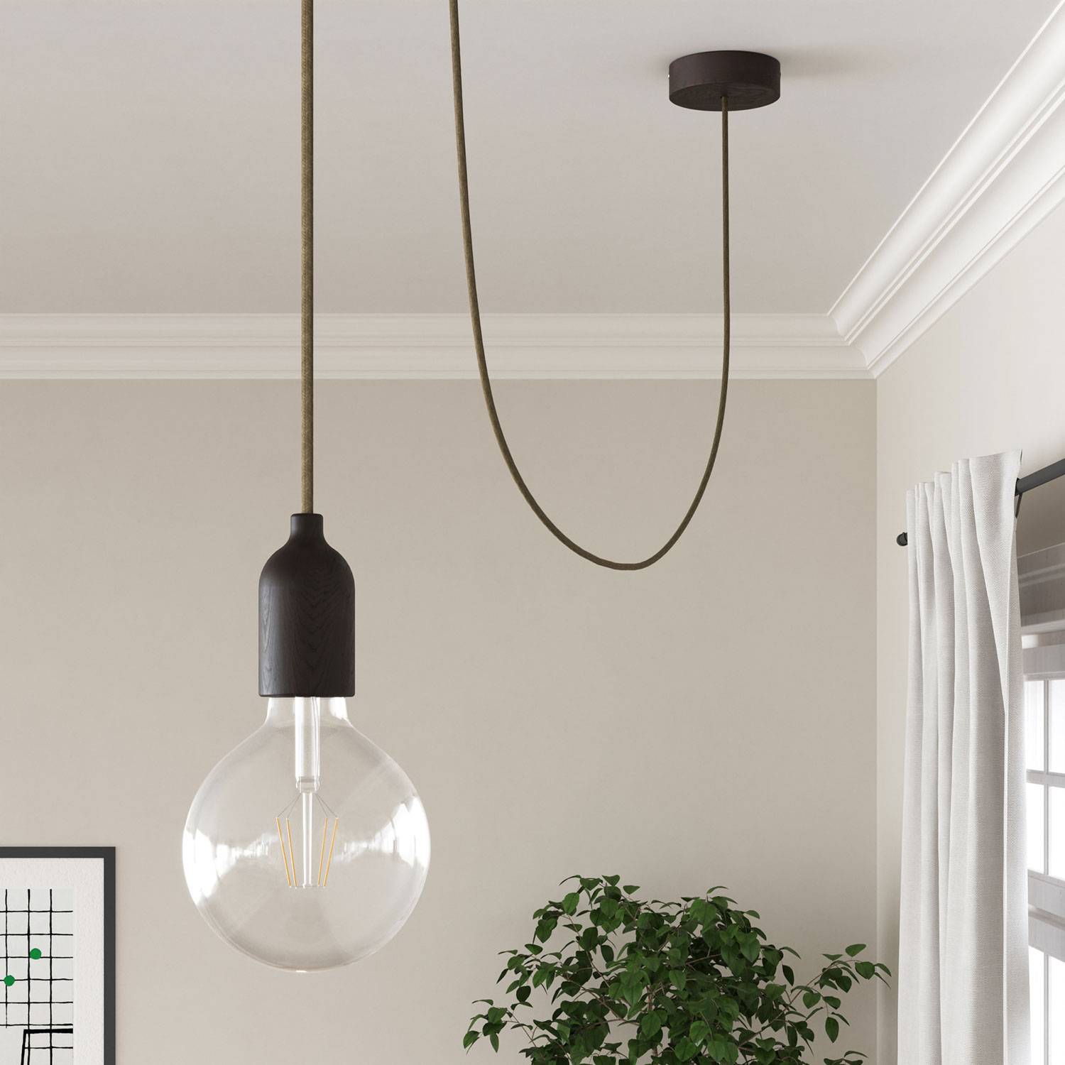 Corda elettrica per illuminazione Marrone Corteccia in juta - L'Originale Creative Cables, per creare lampade fai-da-te - RN26