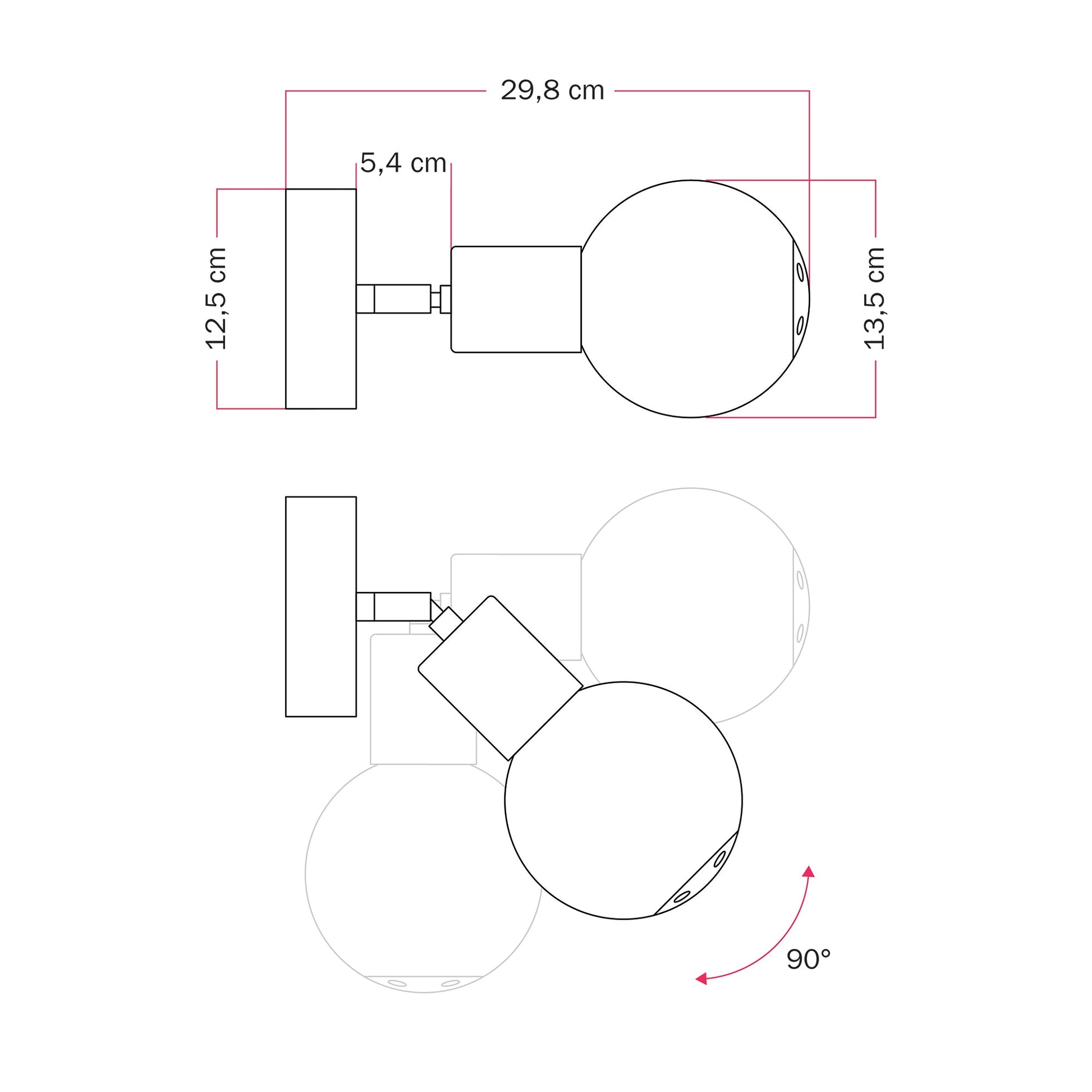 Applique da esterno Modulair IP65 con snodo regolabile e paralume a sfera infrangibile Unbreak-a-Ball - Nero