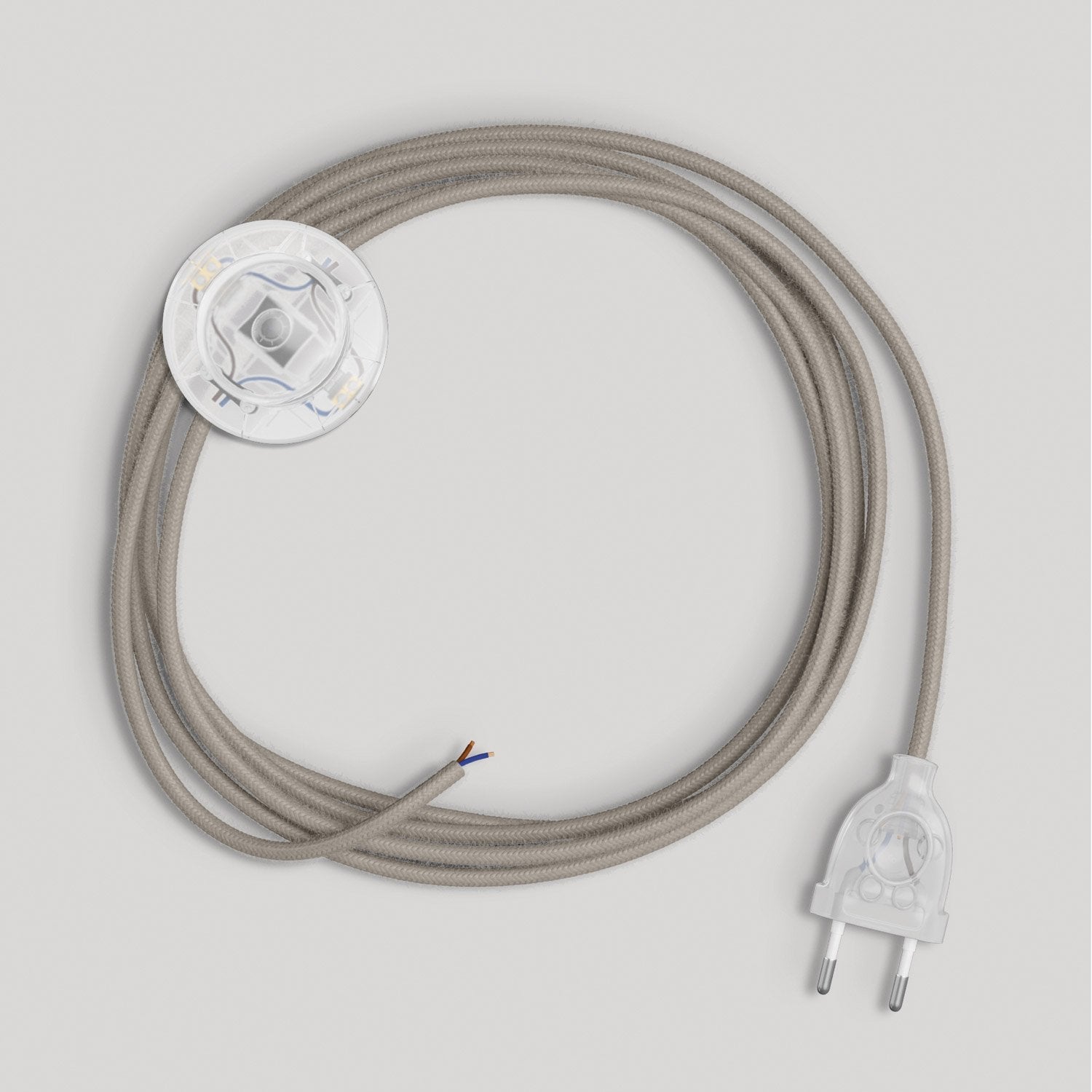 Cablaggio per lampada con cavo grigio tortora in cotone 3 m Trasparente