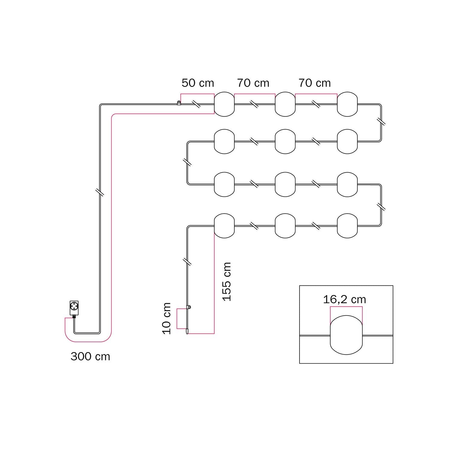 Catena luminosa 12 punti luce da esterno IP67 Desert Brown - Marina12 Cherry