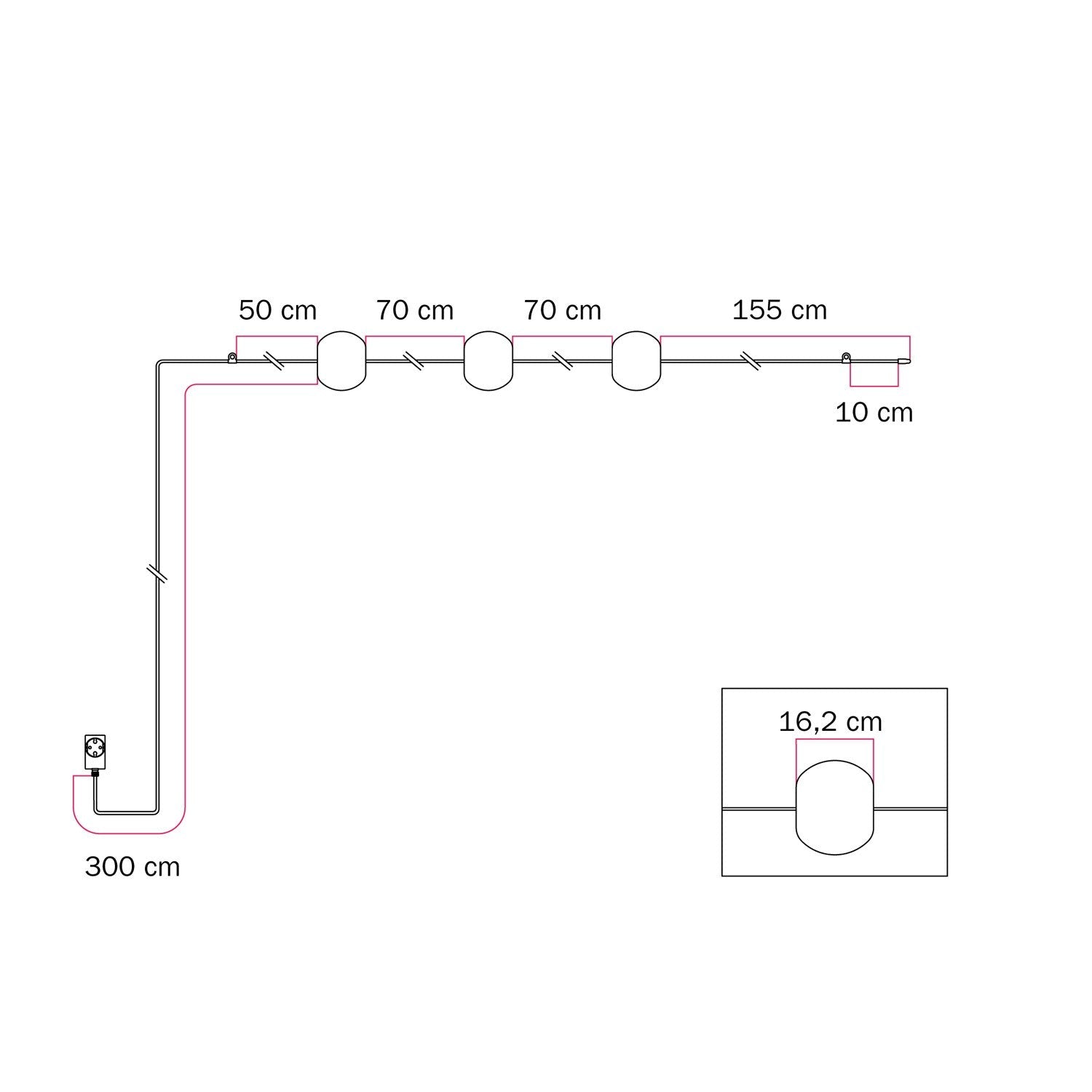 Catena luminosa 3 punti luce da esterno IP67 Grigio - Marina3 Cherry