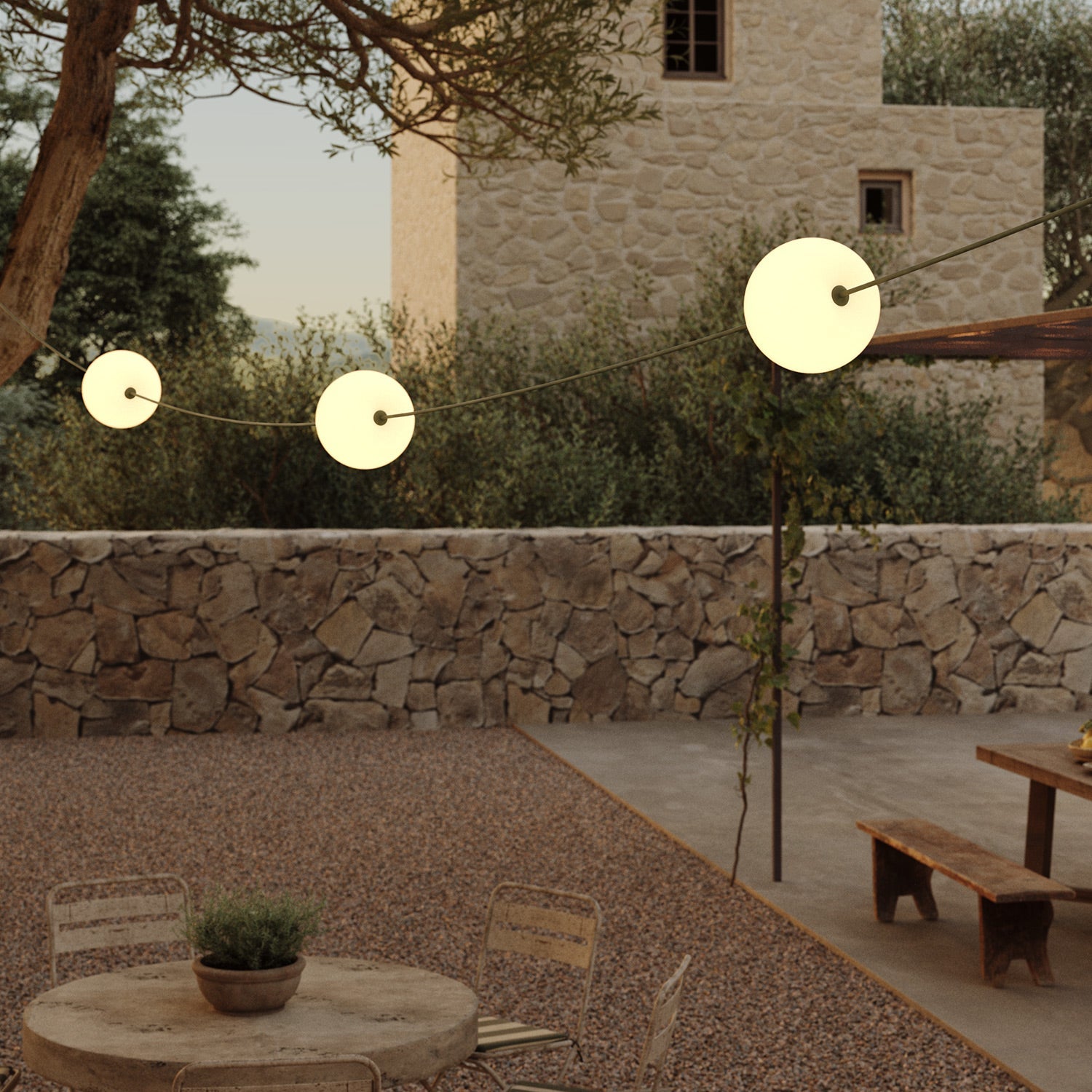 Catena luminosa 3 punti luce da esterno IP67 Verde Oliva - Marina3 Cherry 140 cm