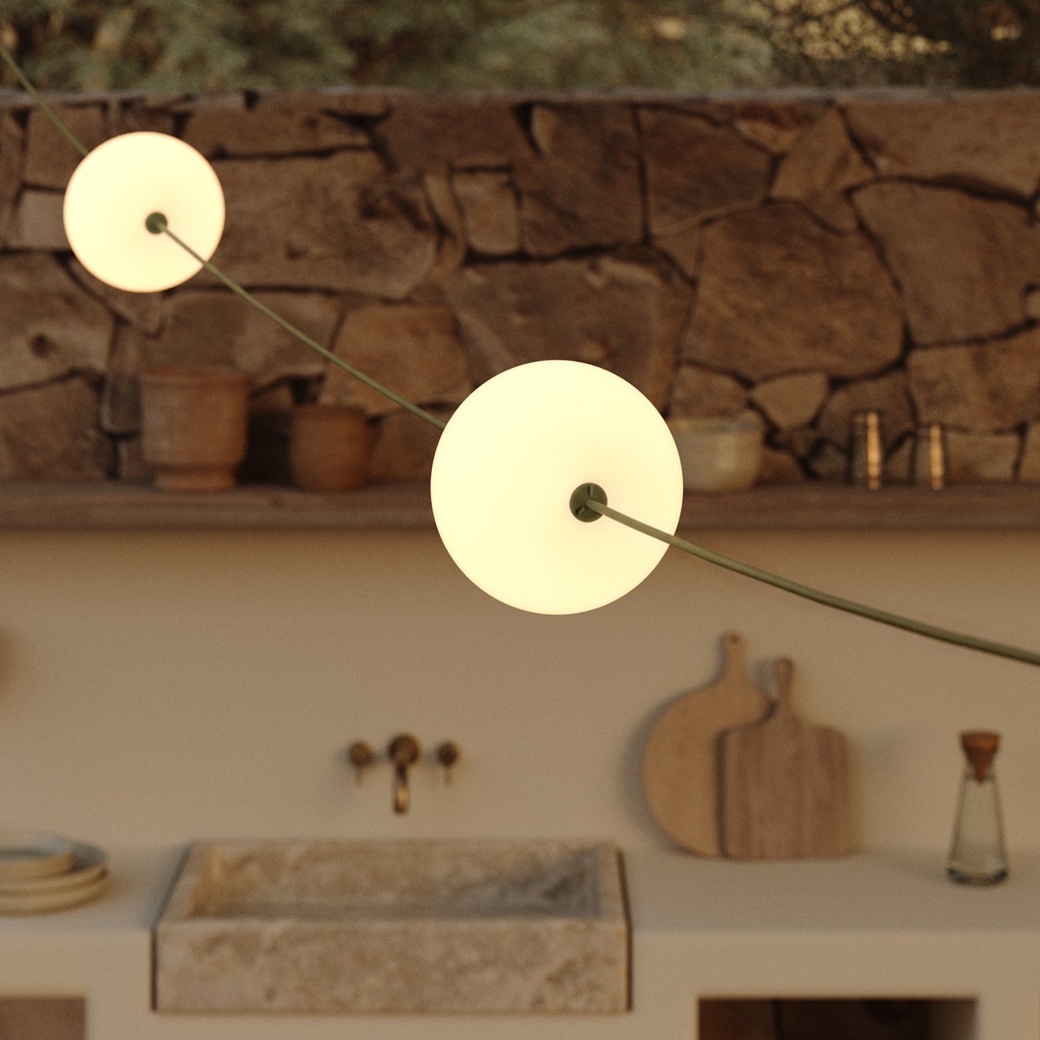 Catena luminosa 4 punti luce da esterno IP67 Verde Oliva - Marina4 Cherry 140 cm