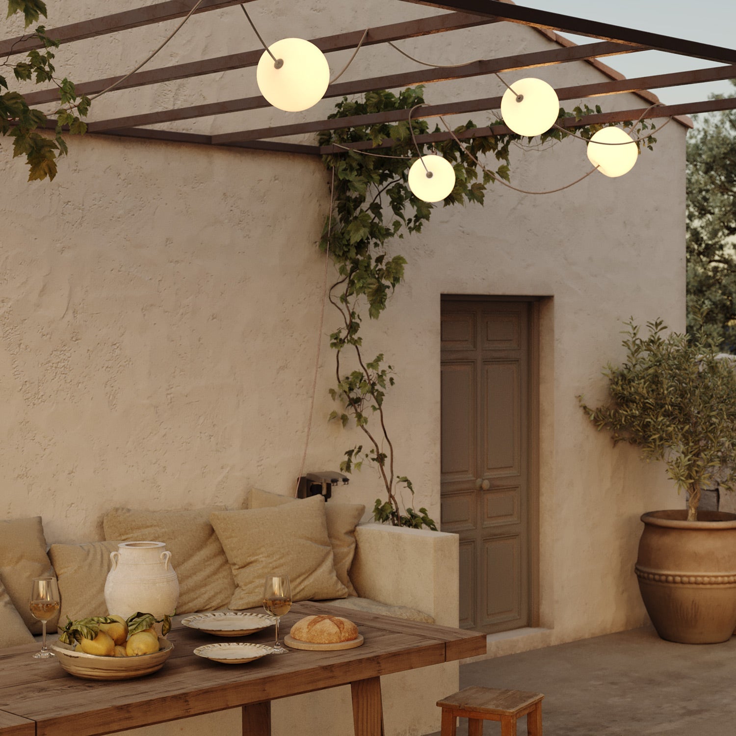 Catena luminosa 6 punti luce da esterno IP67 Desert Brown - Marina6 Cherry 140 cm