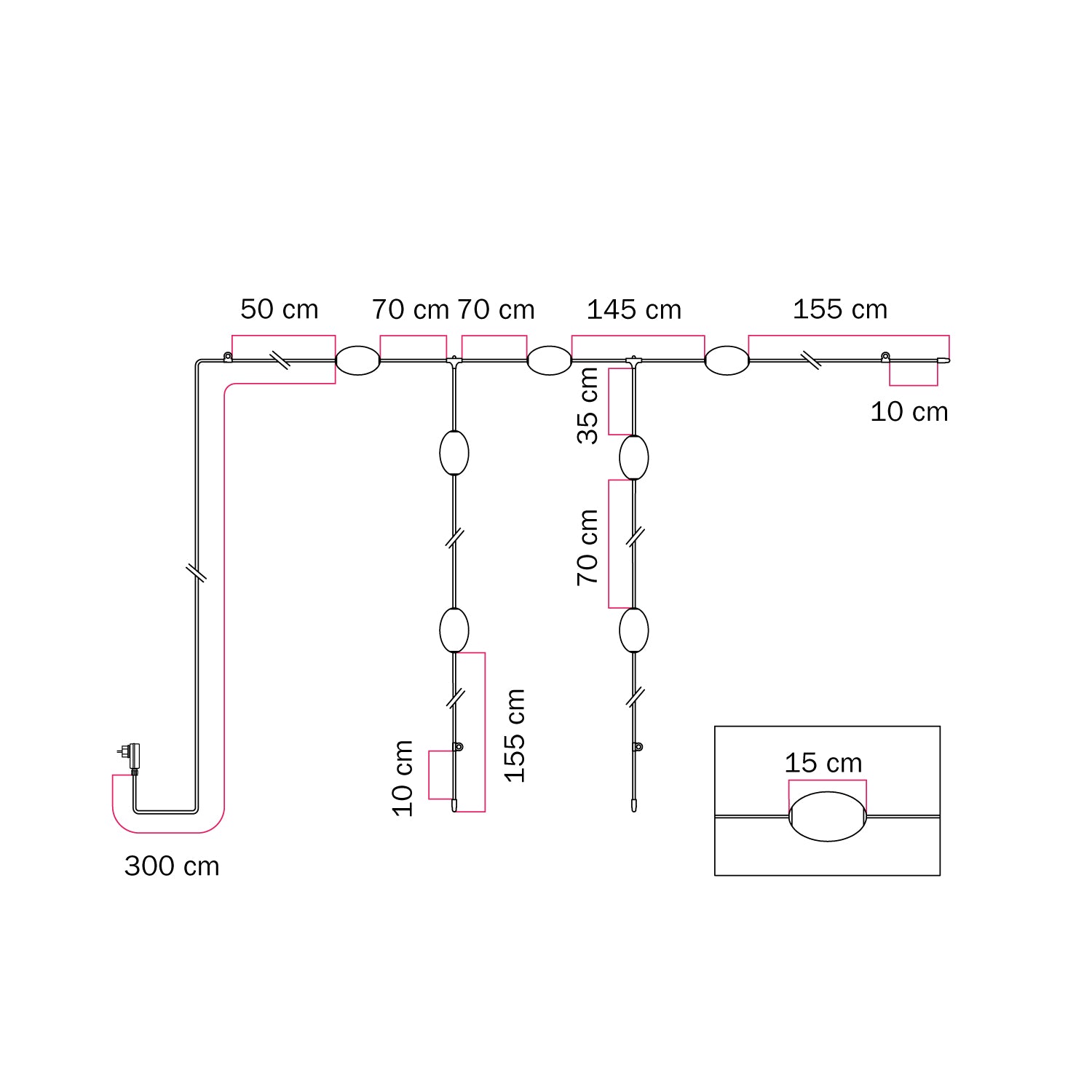 Catena luminosa reticolare 7 punti luce da esterno IP67 Bianco sabbia - Marina GRID