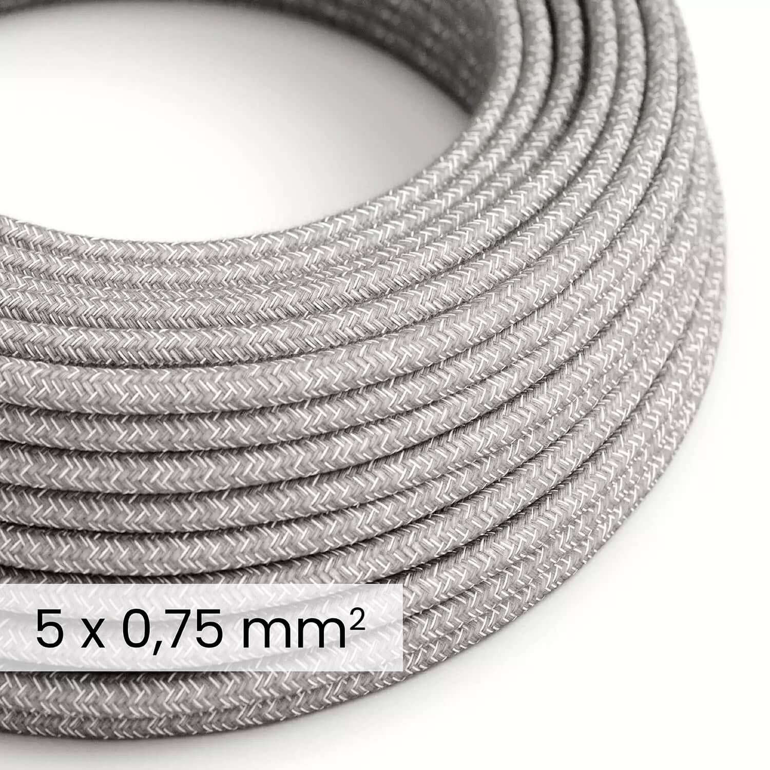 Cavo elettrico tessile DALI 5x0.75 mm² lino grigio melange - Cavo decorativo per impianti luce RN02