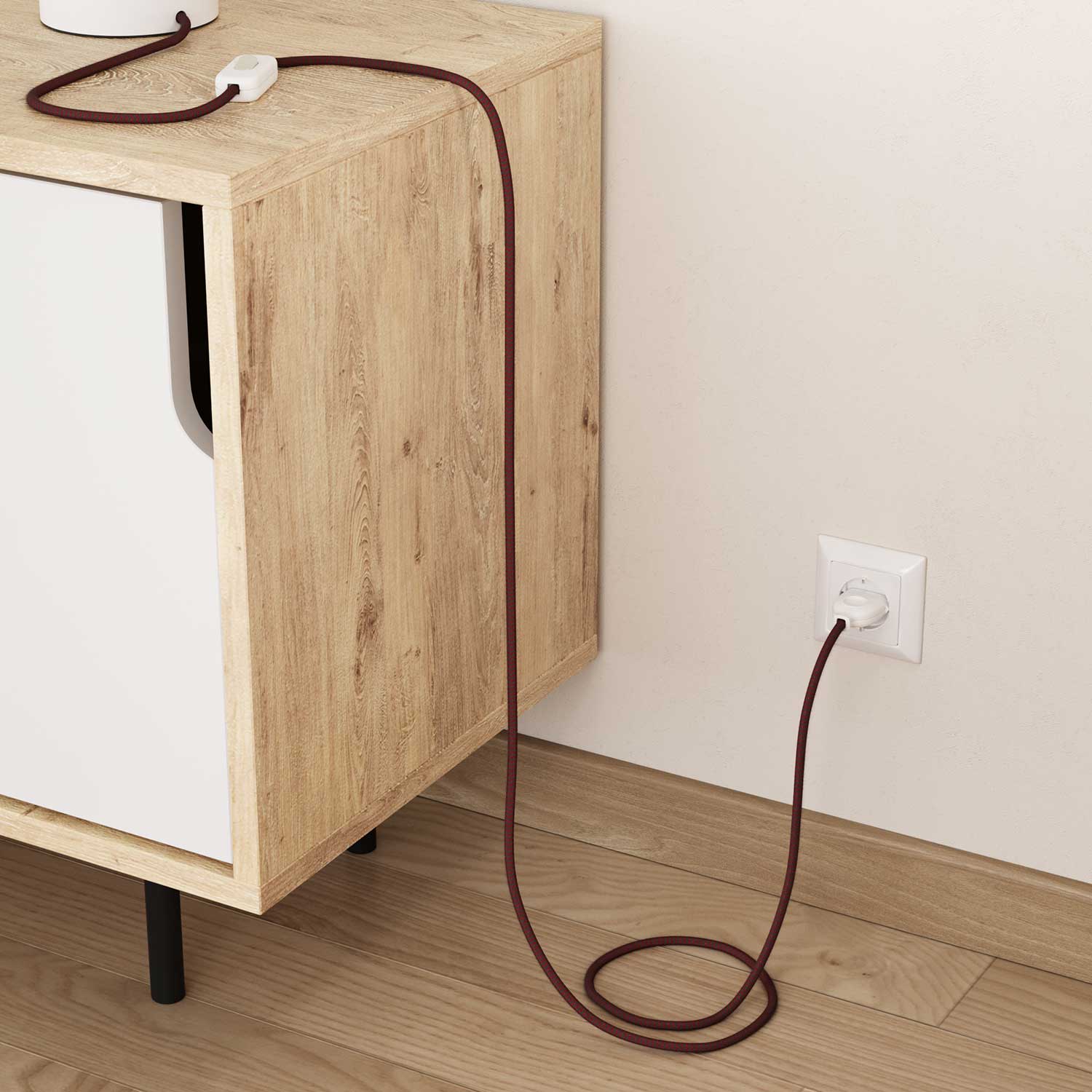 Cavo per illuminazione in cotone Rosso Fuoco e Grigio Pietra - L'Originale Creative Cables, ideale per lampade uniche - RZ28
