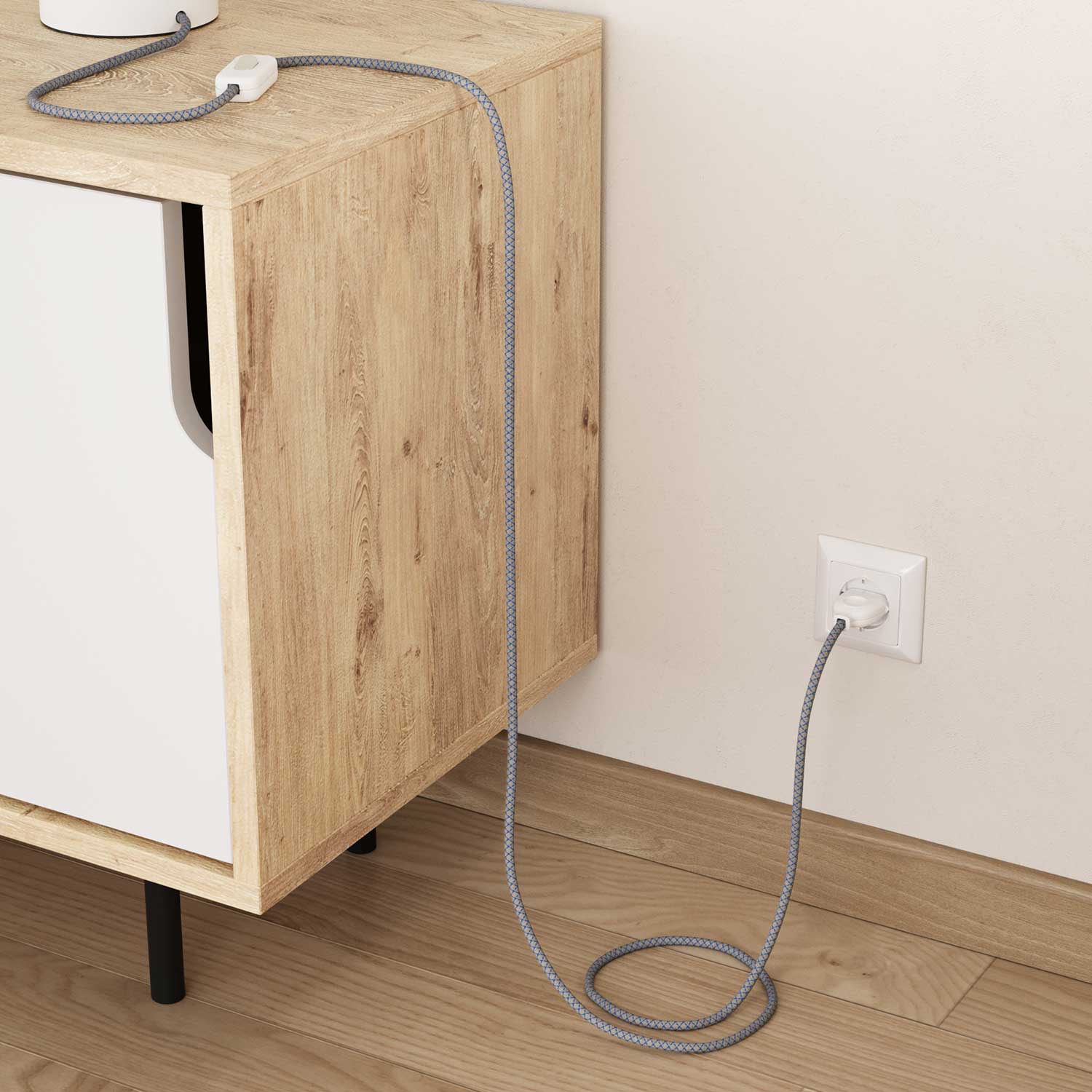 Cavo per illuminazione tessile Blu Steward e Beige Losanga - L'Originale Creative Cables, dai vita alle tue lampade - RD65