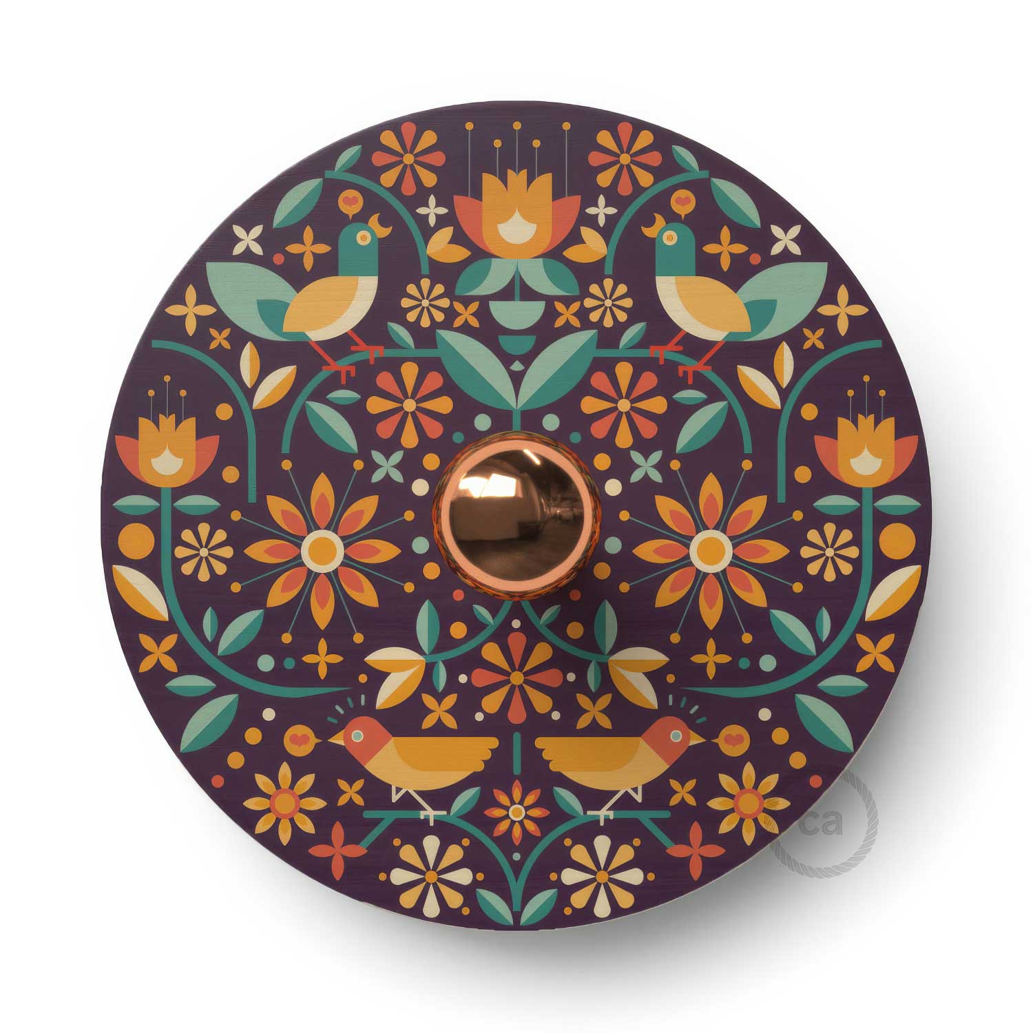 Fermaluce Etnico con paralume UFO in legno double-face illustrato da Francesco Poroli