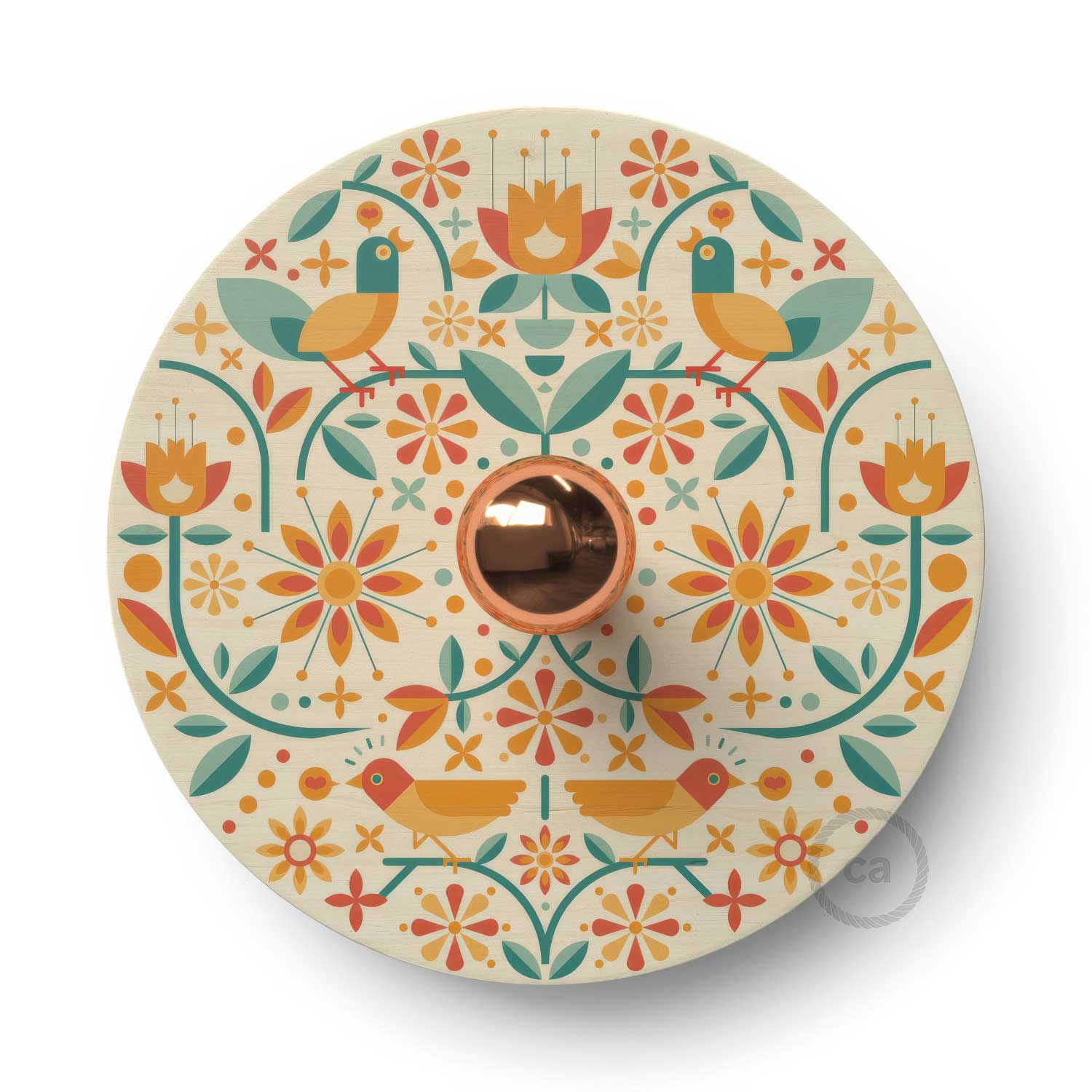 Fermaluce Etnico con paralume UFO in legno double-face illustrato da Francesco Poroli