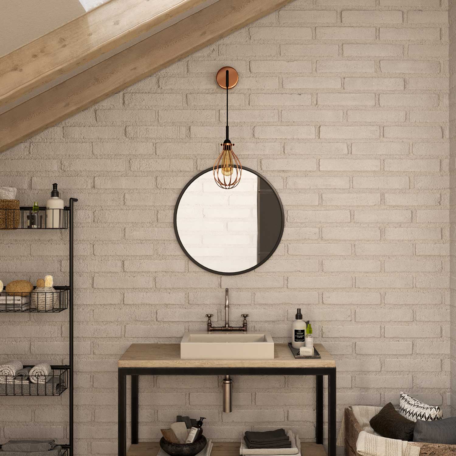 Fermaluce Metal con paralume Drop, lampada a muro in metallo con estensione curva e cavo tessile - Rame