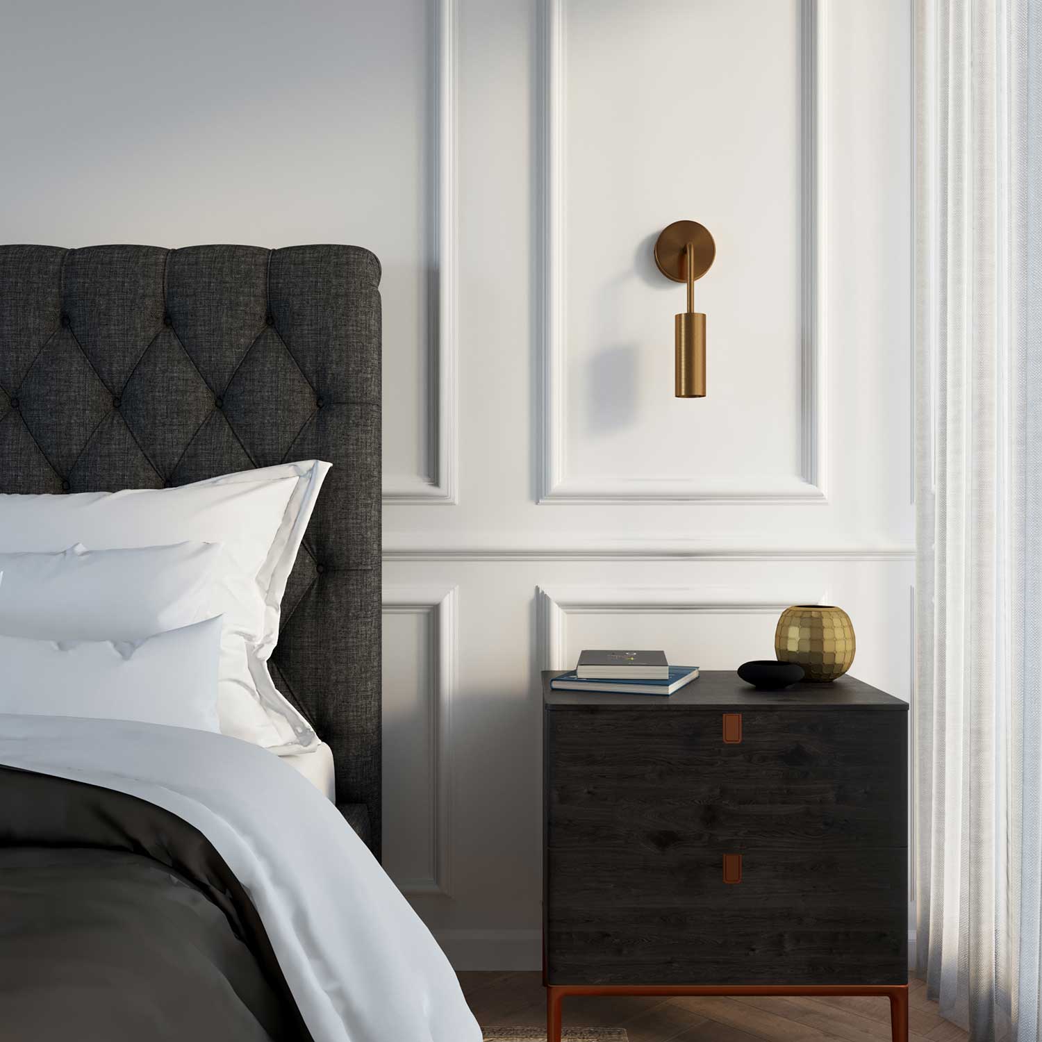 Fermaluce Metal, lampada a muro in metallo con estensione curva e paralume Tub-E14 - Bronzo satinato