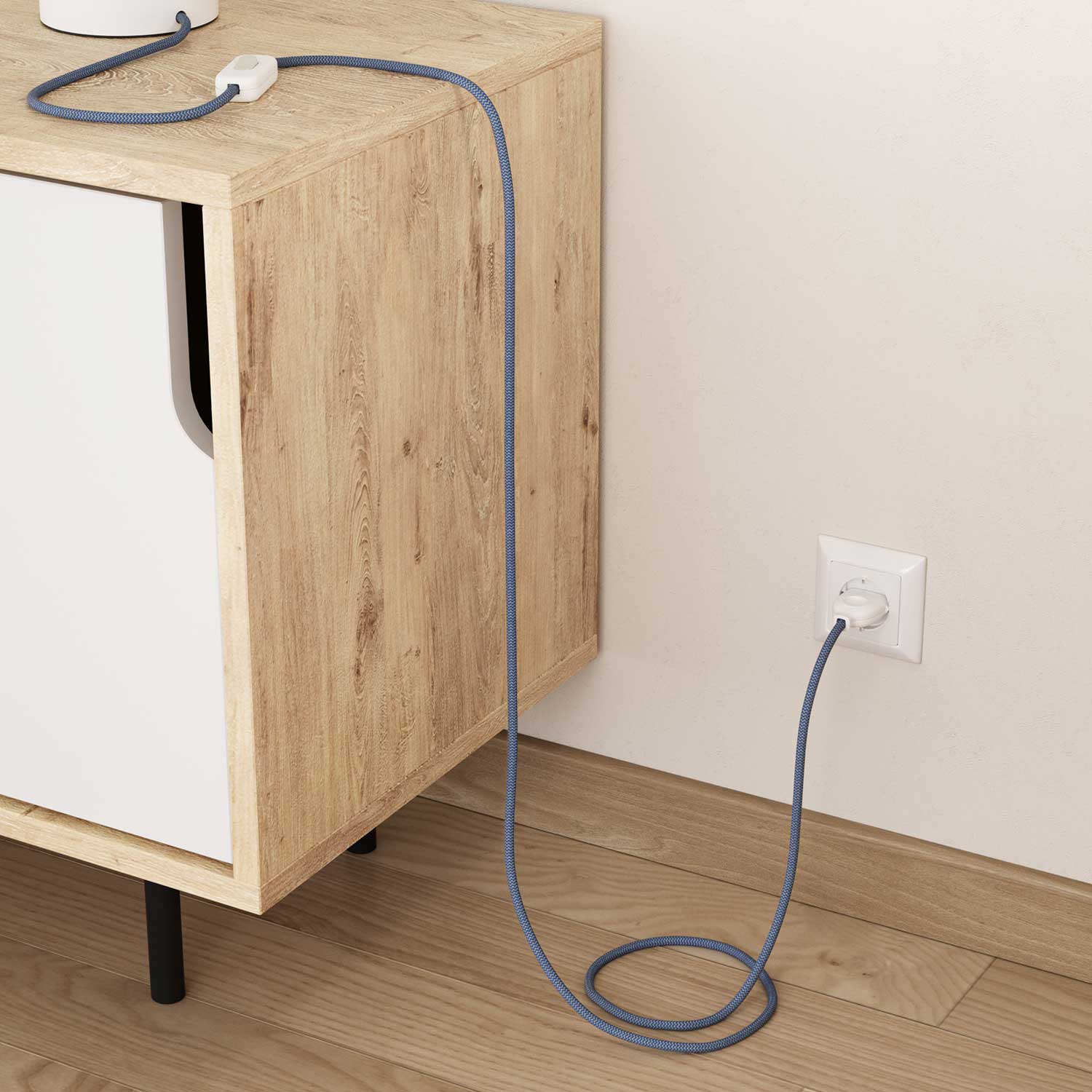 Filo elettrico in tessuto Blu Steward e Beige ZigZag - L'Originale Creative Cables, per decorazioni luminose - RD75