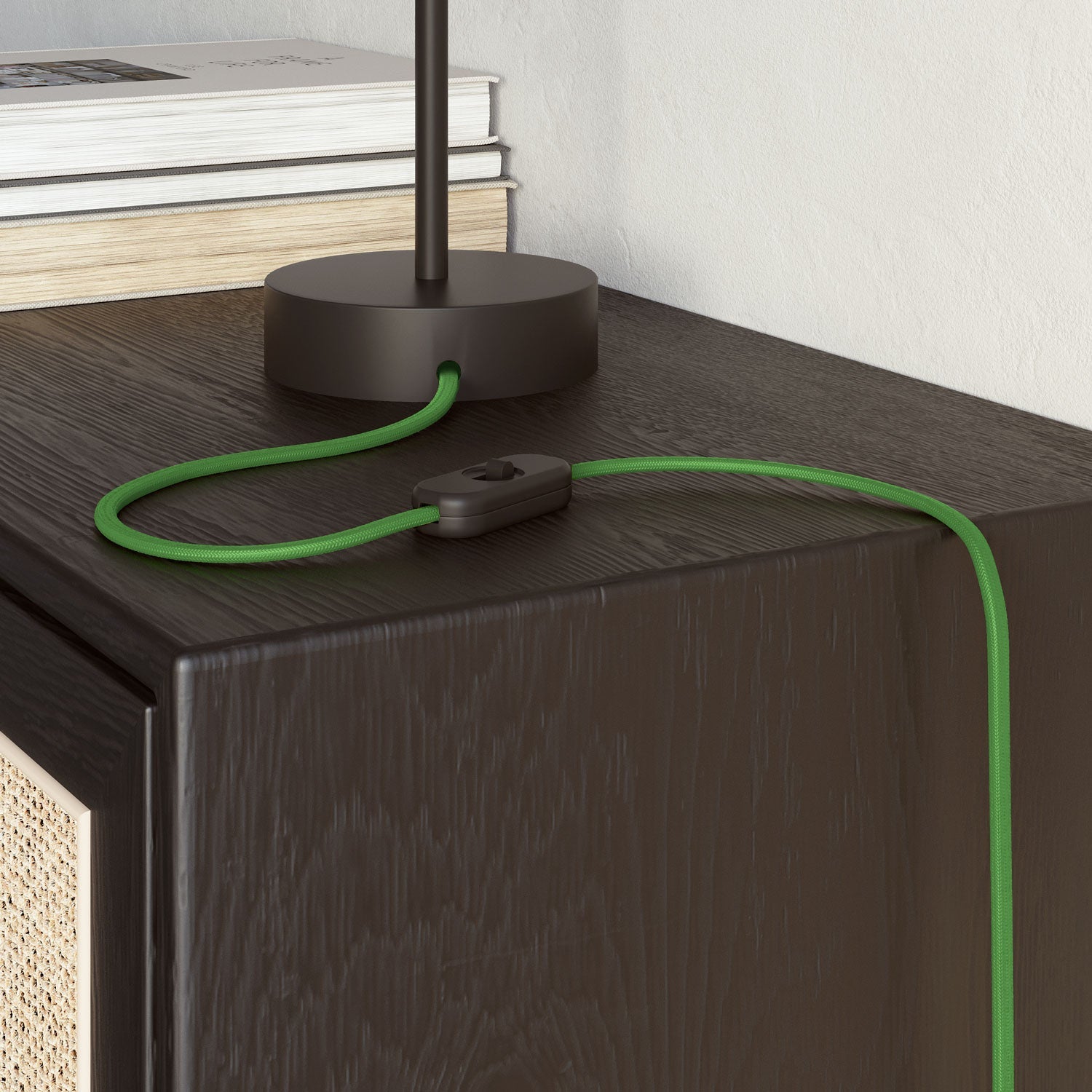 Filo elettrico piatto ricoperto in tessuto lucido Verde Lime - PM18