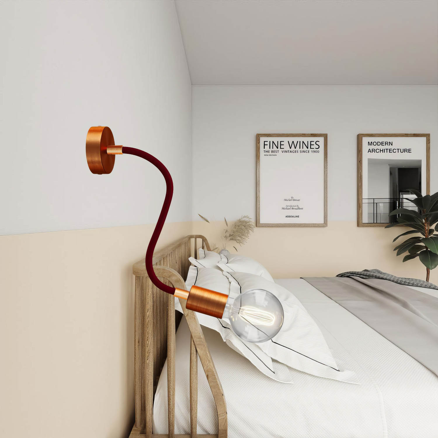 Kit Creative Flex tubo flessibile di estensione rivestito in tessuto RM19 Bordeaux con terminali metallici Rame satinato 30 cm