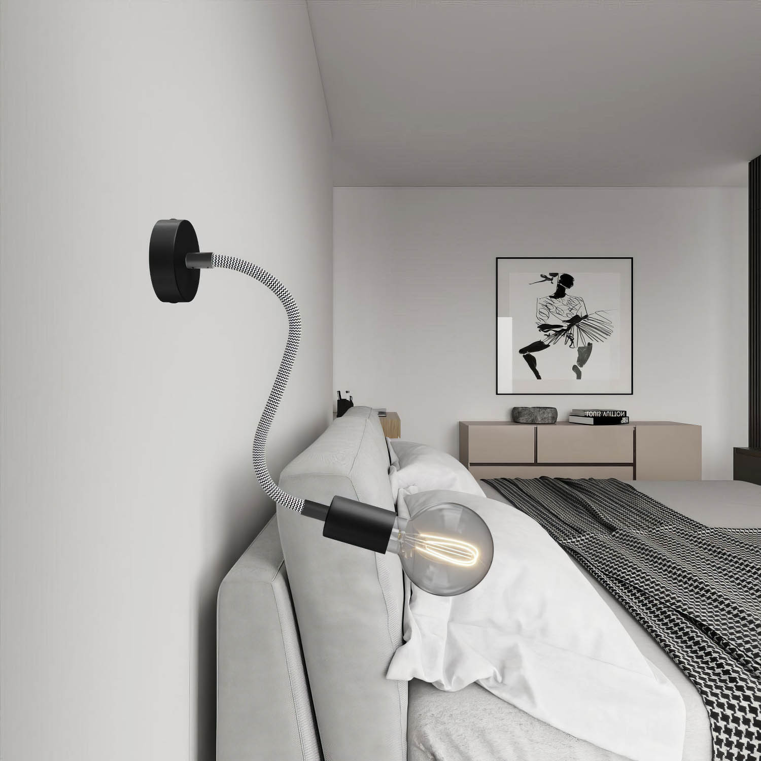 Kit Creative Flex tubo flessibile di estensione rivestito in tessuto RZ04 Nero Bianco con terminali metallici Nero 30 cm
