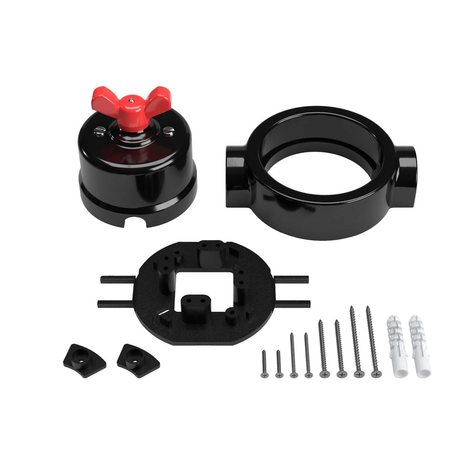 Kit interruttore/deviatore con dado a farfalla e base per Creative-Tubes in porcellana nera Rosso 2 in linea