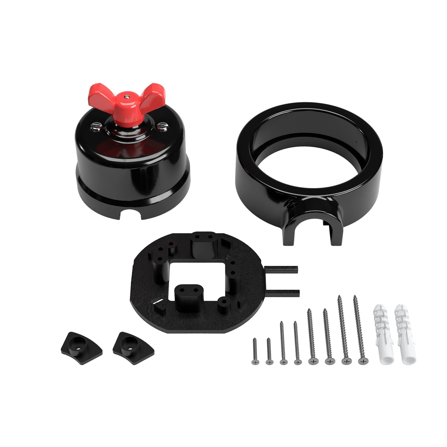 Kit interruttore/deviatore con dado a farfalla e base per Creative-Tubes in porcellana nera Rosso 1